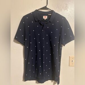 Navy Blue Alien Embroidered Polo Shirt Normcore Modern Prep Soft Masc M
